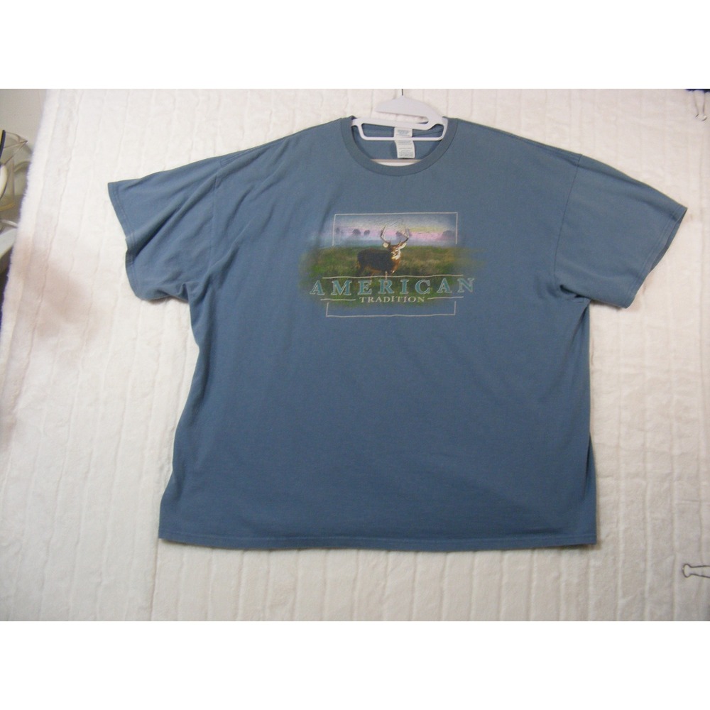 Delta Pro Weight Graphic T-Shirt Mens 3XL Blue Excellent American Tradition Buck